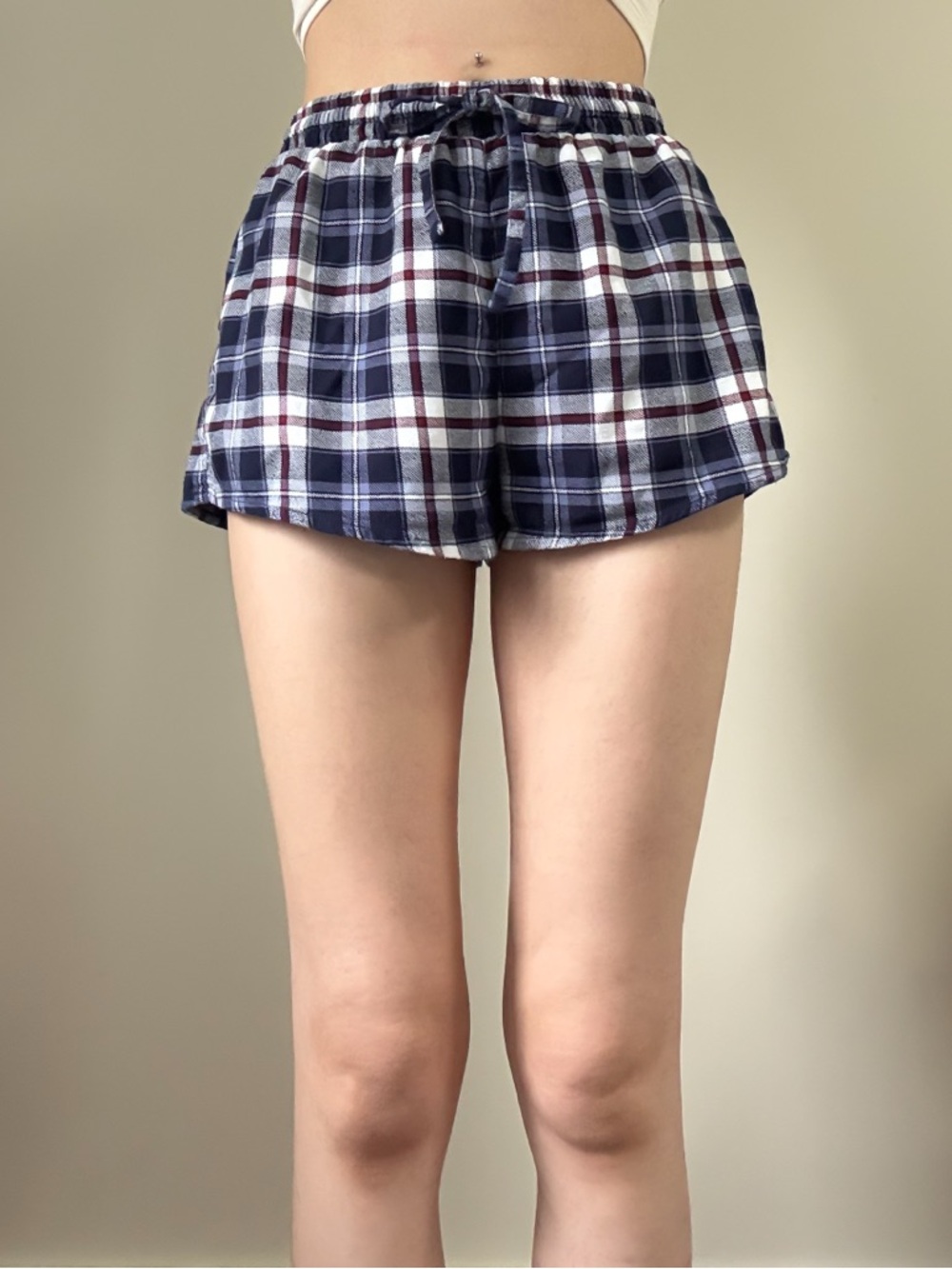 GARAGE Drawstring Pajama Shorts Plaid in Navy Blue and White Size XS GUC